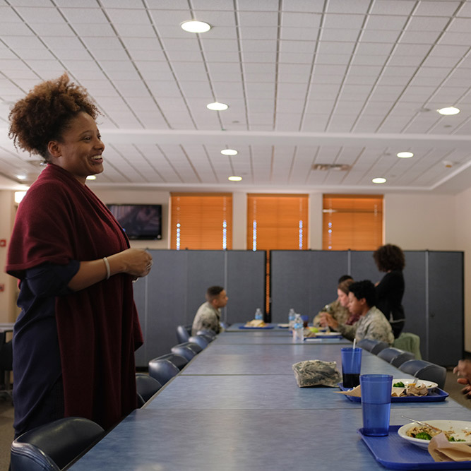Tracy K. Smith has lunch with service members at Cannon Air Force Base near Clovis, New Mexico. January 11, 2018. Credit: Shawn Miller.