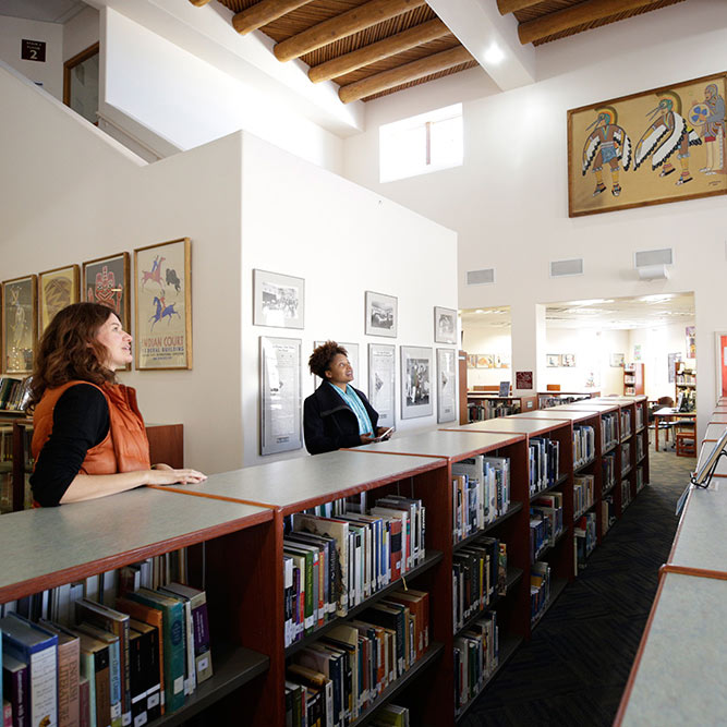Tracy K. Smith takes a tour of the Santa Fe Indian School's library. January 12, 2018. Credit: Shawn Miller.