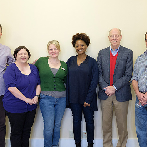Tracy K. Smith and Rob Casper pose with library staff and Kentucky poet Maurice Manning after a reading and discussion at the New Haven Branch of the Nelson County Public Library in New Haven, Kentucky. March 17, 2018. Photo by Shawn Miller.